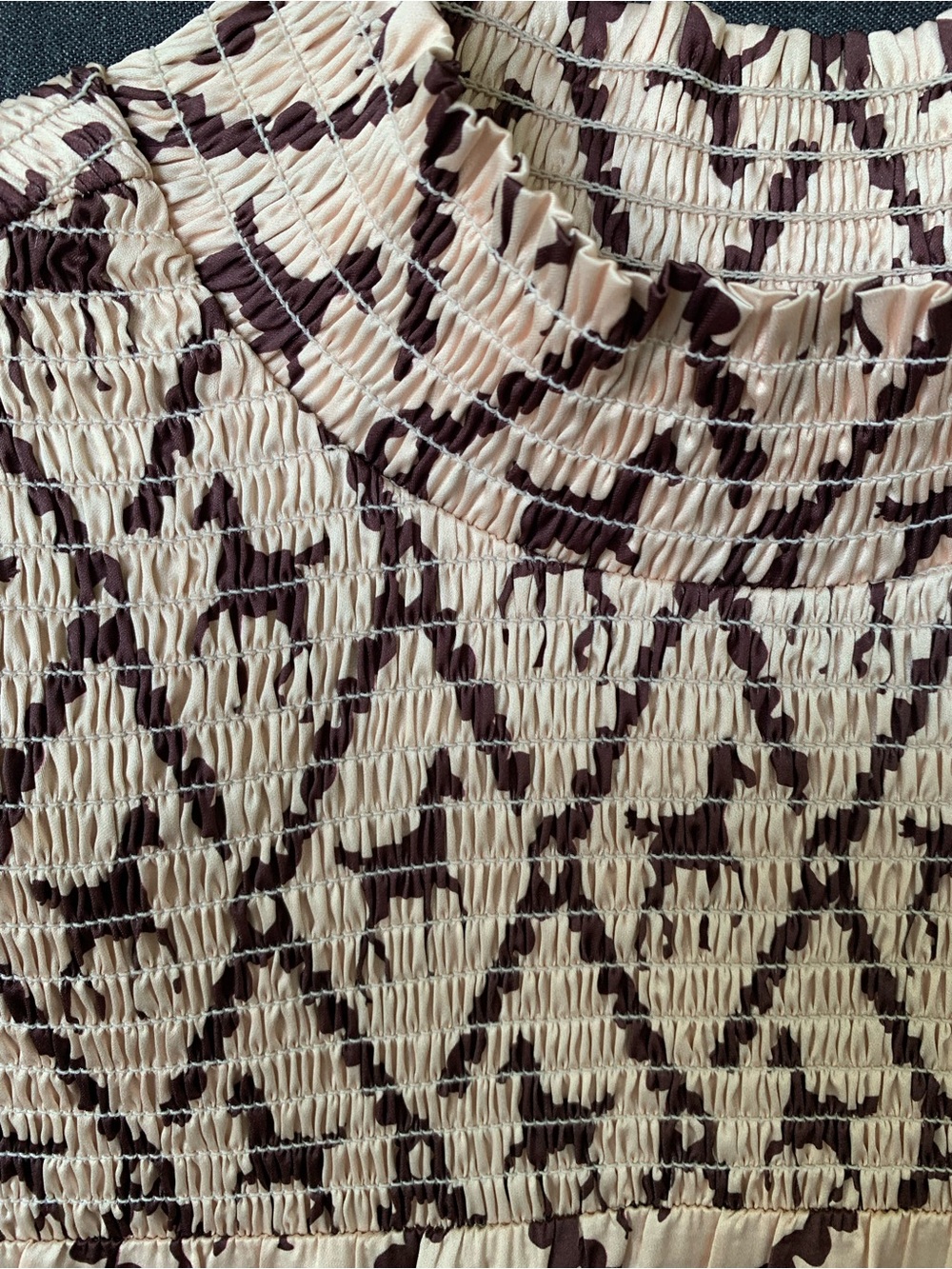 THML Smocked High Neck Horse Print Puff Sleeve Top Cream Brown Women’s Small - Picture 3 of 9